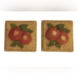 ACCENTS APPLE WALL PLAQUES • SET OF 2 • 4” x 4”